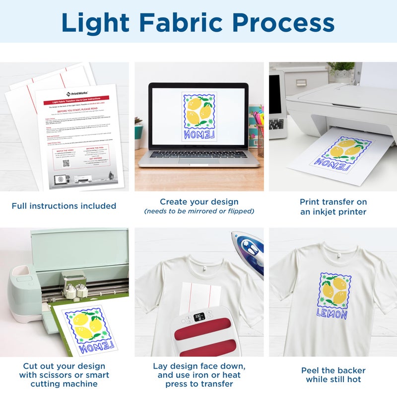 PrintWorks Iron on Heat Transfer Paper for Inkjet Printer - Printable Heat Transfer Vinyl for Light Fabric (Printable HTV) - 8.5" x 11" - 25 Sheets - Made in The USA - Iron on Vinyl (00530) - Image 3